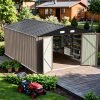 Patiowell 10x14 FT Storage Shed, Outdoor Metal Steel Garden Shed with Lockable Door and Sloping Roof, Large Outside Utility Tool Sheds for Backyard Garden Patio, Brown