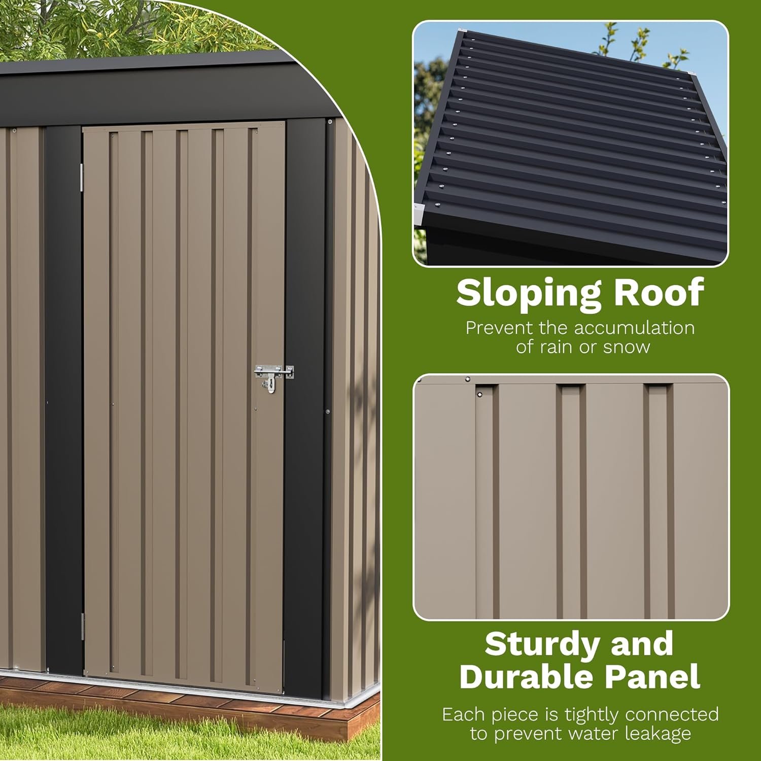 Patiowell 5x3 FT Outdoor Storage Shed, Tool Shed with Sloping Roof and Lockable Door, Metal Shed for Backyard Garden Patio Lawn, Brown Patiowell 5x3 FT Outdoor Storage Shed, Tool Shed with Sloping Roof and Lockable Door, Metal Shed for Backyard Garden Patio Lawn, Brown