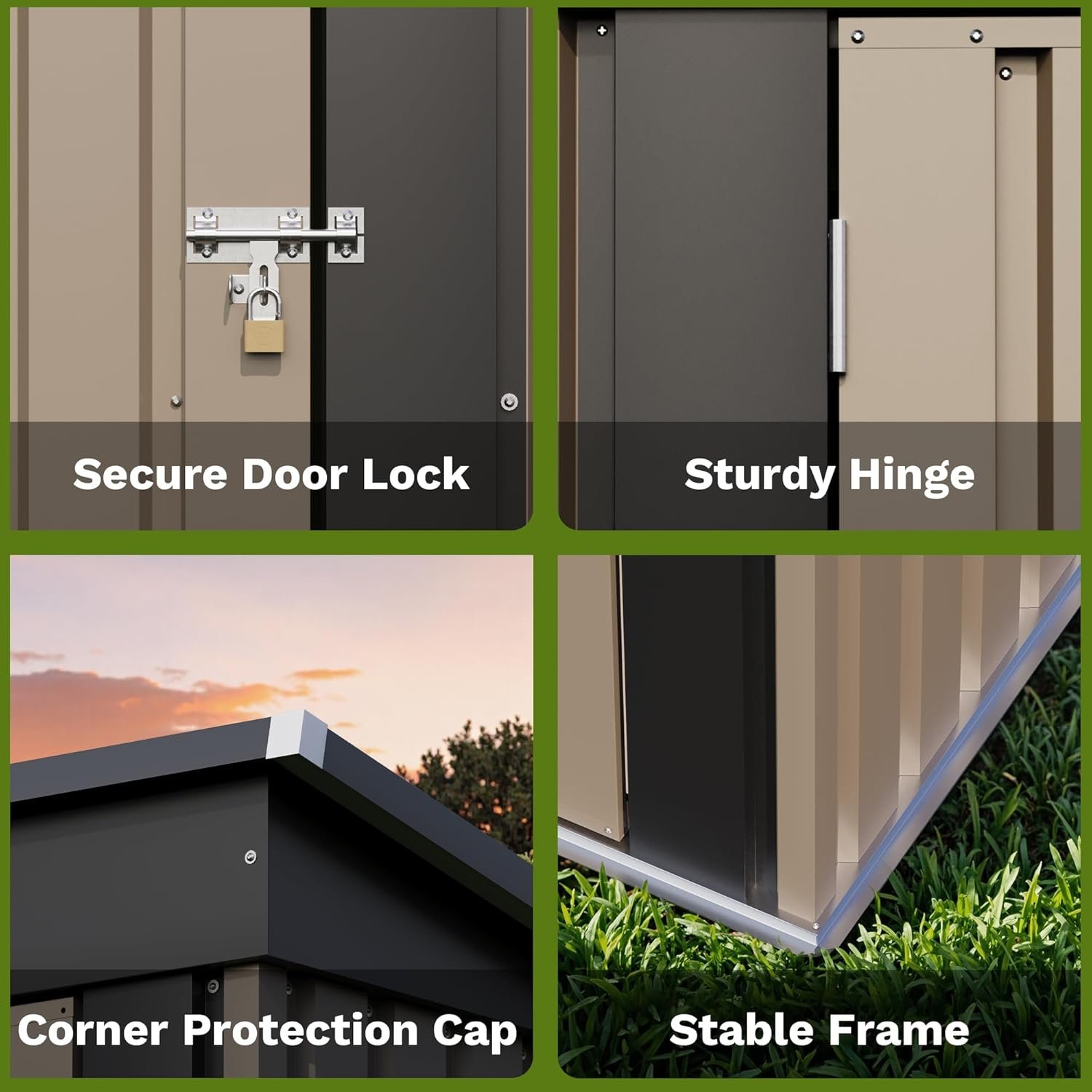 Patiowell 5x3 FT Outdoor Storage Shed, Tool Shed with Sloping Roof and Lockable Door, Metal Shed for Backyard Garden Patio Lawn, Brown Patiowell 5x3 FT Outdoor Storage Shed, Tool Shed with Sloping Roof and Lockable Door, Metal Shed for Backyard Garden Patio Lawn, Brown
