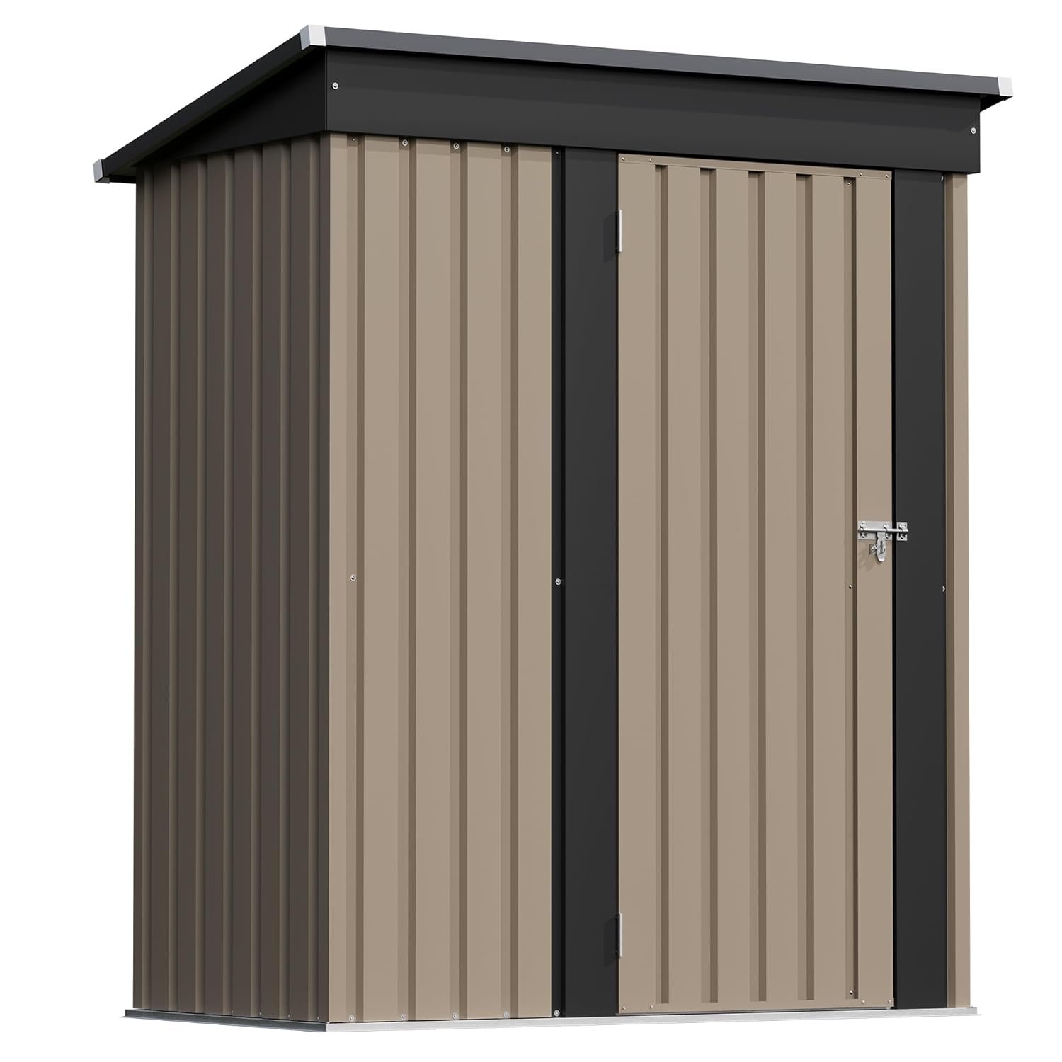 Patiowell 5x3 FT Outdoor Storage Shed, Tool Shed with Sloping Roof and Lockable Door, Metal Shed for Backyard Garden Patio Lawn, Brown Patiowell 5x3 FT Outdoor Storage Shed, Tool Shed with Sloping Roof and Lockable Door, Metal Shed for Backyard Garden Patio Lawn, Brown