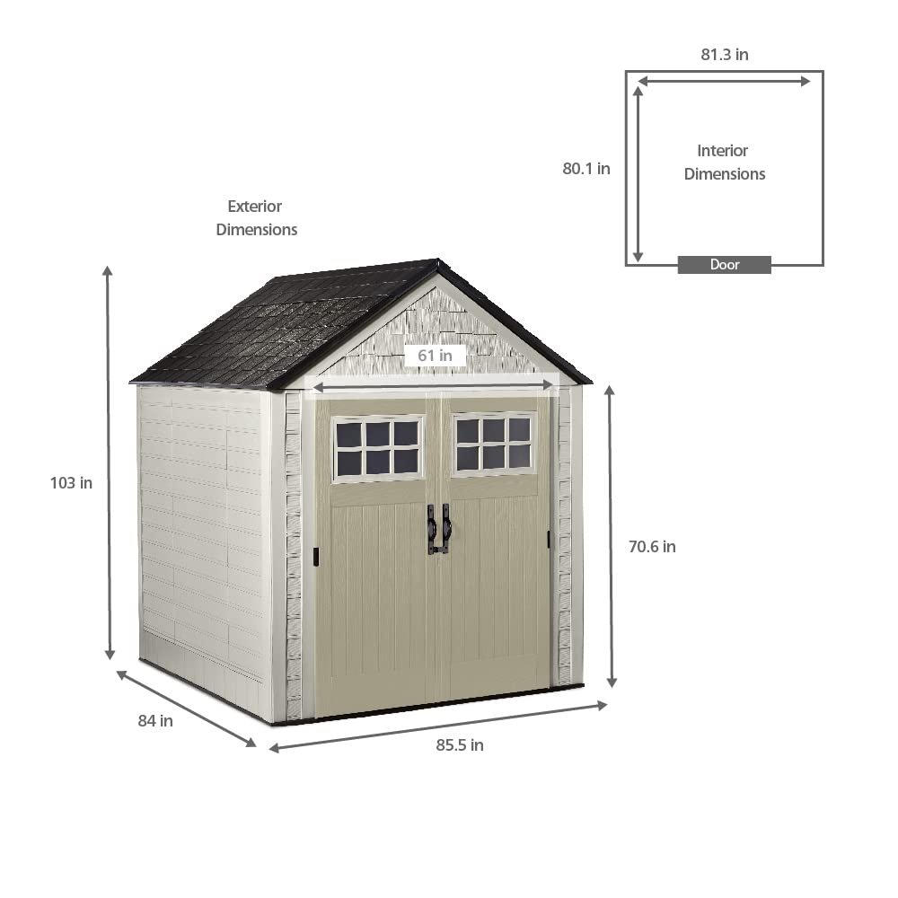 Rubbermaid 7 Foot by 7 Foot Weatherproof Outdoor Storage Shed for Garden Tools and Lawn Machinery Organization with Lockable Double Door Sandstone Rubbermaid 7 Foot by 7 Foot Weatherproof Outdoor Storage Shed for Garden Tools and Lawn Machinery Organization with Lockable Double Door Sandstone