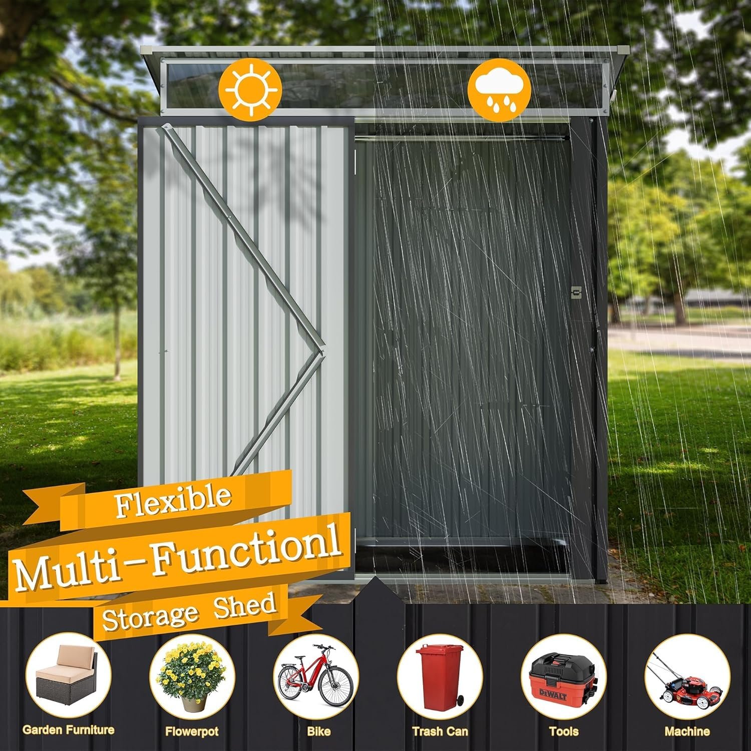 Shintenchi 5x3 FT Outdoor Storage Shed with Window, Outdoor Waterproof Storage Shed Metal Garden Shed with Lockable Single Door, Weather Resistant Tool Storage House Shed for... Shintenchi 5x3 FT Outdoor Storage Shed with Window, Outdoor Waterproof Storage Shed Metal Garden Shed with Lockable Single Door, Weather Resistant Tool Storage House Shed for...