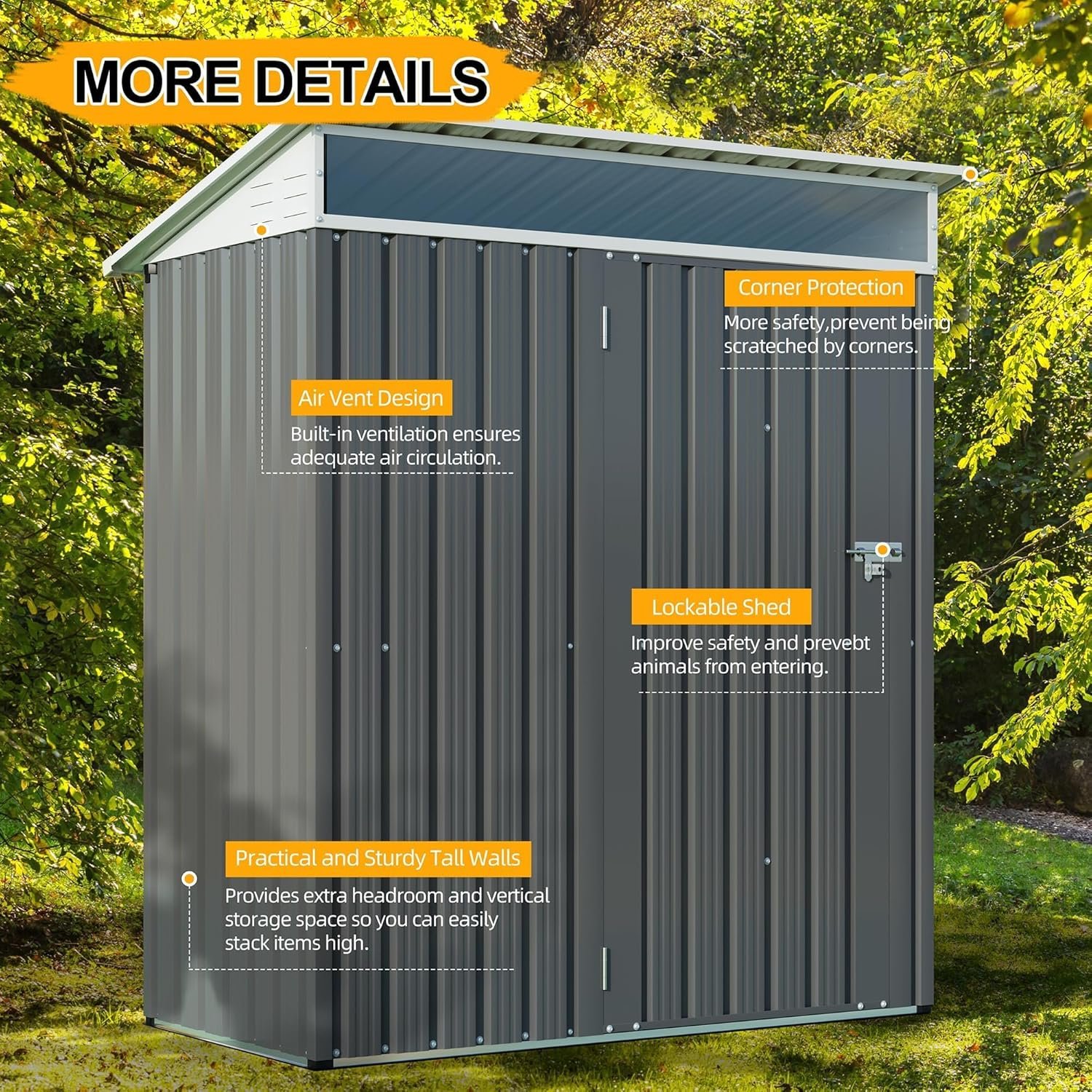 Shintenchi 5x3 FT Outdoor Storage Shed with Window, Outdoor Waterproof Storage Shed Metal Garden Shed with Lockable Single Door, Weather Resistant Tool Storage House Shed for... Shintenchi 5x3 FT Outdoor Storage Shed with Window, Outdoor Waterproof Storage Shed Metal Garden Shed with Lockable Single Door, Weather Resistant Tool Storage House Shed for...