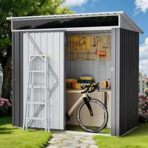 Shintenchi 6x4 FT Outdoor Storage Shed with Window, Outdoor Waterproof Storage Shed Metal Garden Shed with Lockable Single Door, Weather Resistant Tool Storage House Shed for...