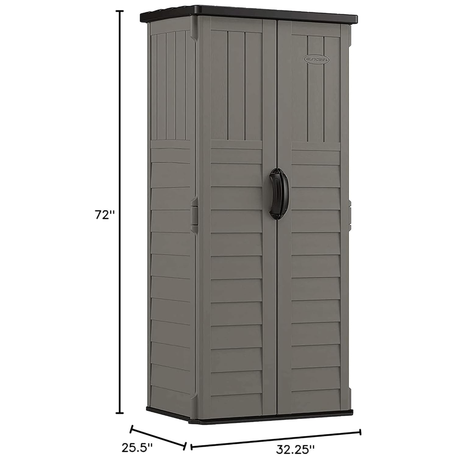 Suncast 22 Cubic Ft. Vertical Resin Outdoor Storage Shed with Lockable Double Doors, Weather-Resistant Multi-Wall Panels, Stoney Suncast 22 Cubic Ft. Vertical Resin Outdoor Storage Shed with Lockable Double Doors, Weather-Resistant Multi-Wall Panels, Stoney