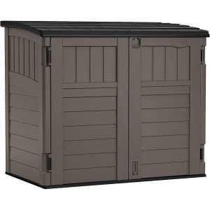 Suncast 34 Cu Ft Horizontal Resin Storage Shed - Outdoor Storage Shed with Floor Included, Lockable, Weatherproof, Fits Small to Medium Trash Cans, Generators, & Garden Tools,...