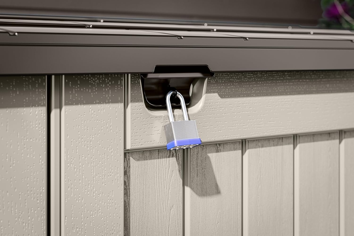 Suncast 5.9 ft. x 3.7 ft Horizontal Stow-Away Storage Shed - Natural Wood-Like Outdoor Storage for Trash Cans and Yard Tools - All-Weather Resin, Hinged Lid, Reinforced Floor -... Suncast 5.9 ft. x 3.7 ft Horizontal Stow-Away Storage Shed - Natural Wood-Like Outdoor Storage for Trash Cans and Yard Tools - All-Weather Resin, Hinged Lid, Reinforced Floor -...