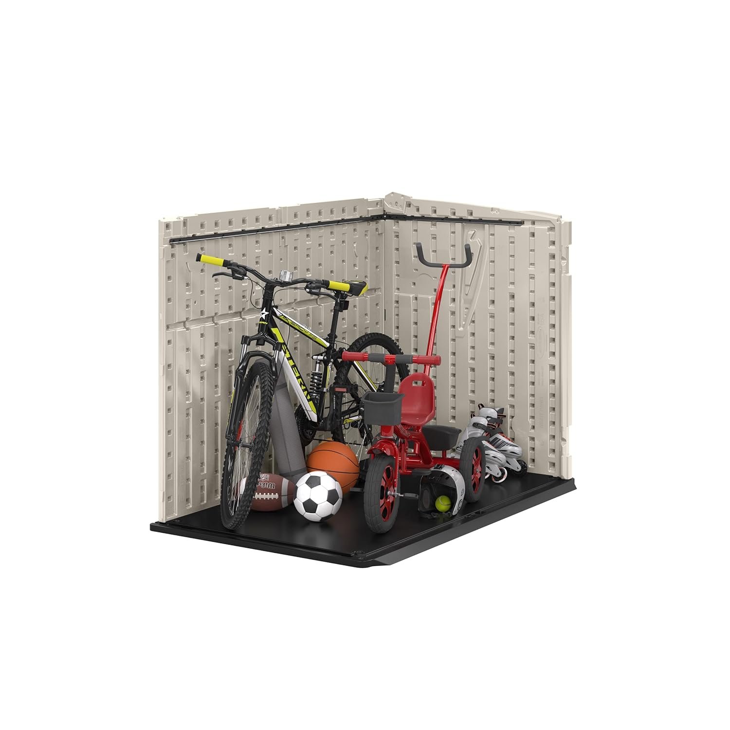 Suncast 5.9 ft. x 3.7 ft Horizontal Stow-Away Storage Shed - Natural Wood-Like Outdoor Storage for Trash Cans and Yard Tools - All-Weather Resin, Hinged Lid, Reinforced Floor -... Suncast 5.9 ft. x 3.7 ft Horizontal Stow-Away Storage Shed - Natural Wood-Like Outdoor Storage for Trash Cans and Yard Tools - All-Weather Resin, Hinged Lid, Reinforced Floor -...