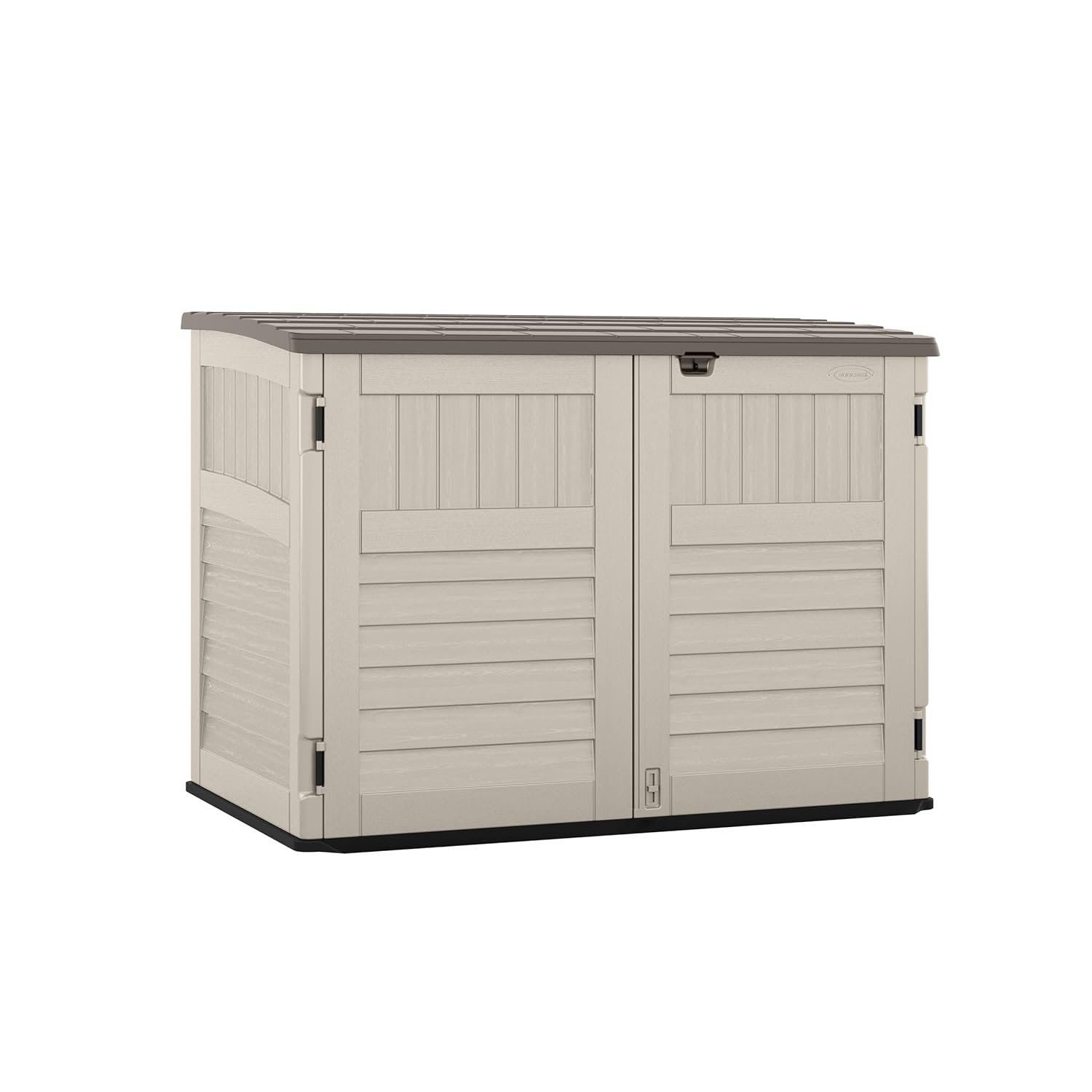 Suncast 5.9 ft. x 3.7 ft Horizontal Stow-Away Storage Shed - Natural Wood-Like Outdoor Storage for Trash Cans and Yard Tools - All-Weather Resin, Hinged Lid, Reinforced Floor -...