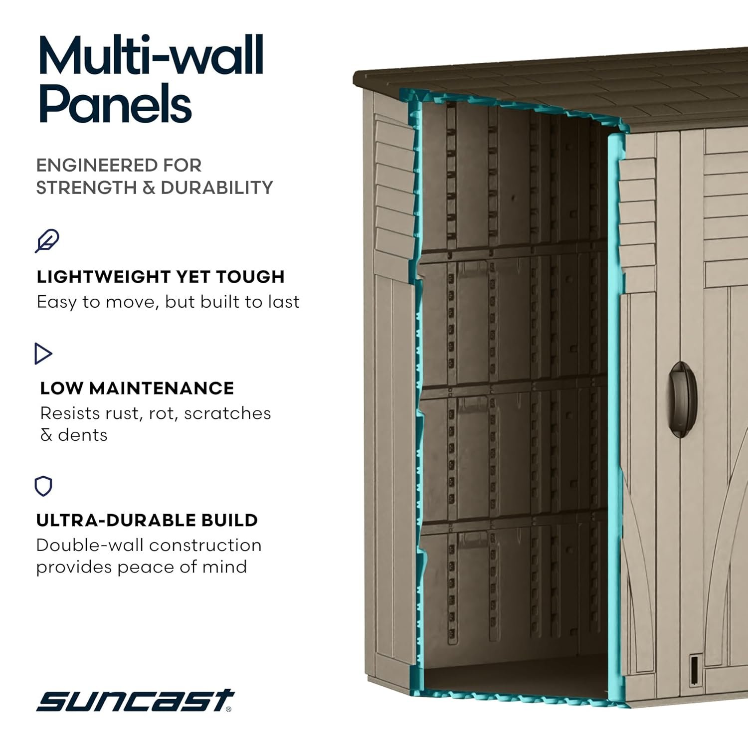 Suncast Outdoor Storage Shed, Water Resistant Resin Vertical Outdoor Storage Cabinet for Patio, Garden Tools, Cushions, & Equipment, Weatherproof Multi-Wall Design, 54 cu. ft.,... Suncast Outdoor Storage Shed, Water Resistant Resin Vertical Outdoor Storage Cabinet for Patio, Garden Tools, Cushions, & Equipment, Weatherproof Multi-Wall Design, 54 cu. ft.,...