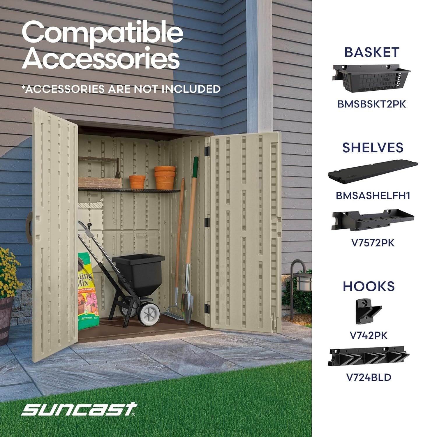 Suncast Outdoor Storage Shed, Water Resistant Resin Vertical Outdoor Storage Cabinet for Patio, Garden Tools, Cushions, & Equipment, Weatherproof Multi-Wall Design, 54 cu. ft.,... Suncast Outdoor Storage Shed, Water Resistant Resin Vertical Outdoor Storage Cabinet for Patio, Garden Tools, Cushions, & Equipment, Weatherproof Multi-Wall Design, 54 cu. ft.,...