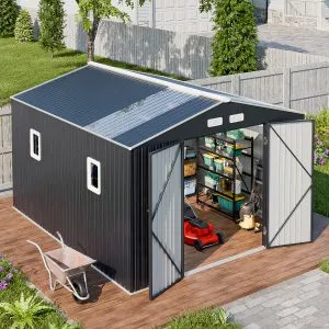 WACASA 10x12 FT Metal Shed with Base Frame Floor Kit | Heavy-Duty Military-Grade 20-Gauge Reinforced Frame with Powder Coating | 50 PSF Snow Load & 120 MPH Wind Rated | Skylight...
