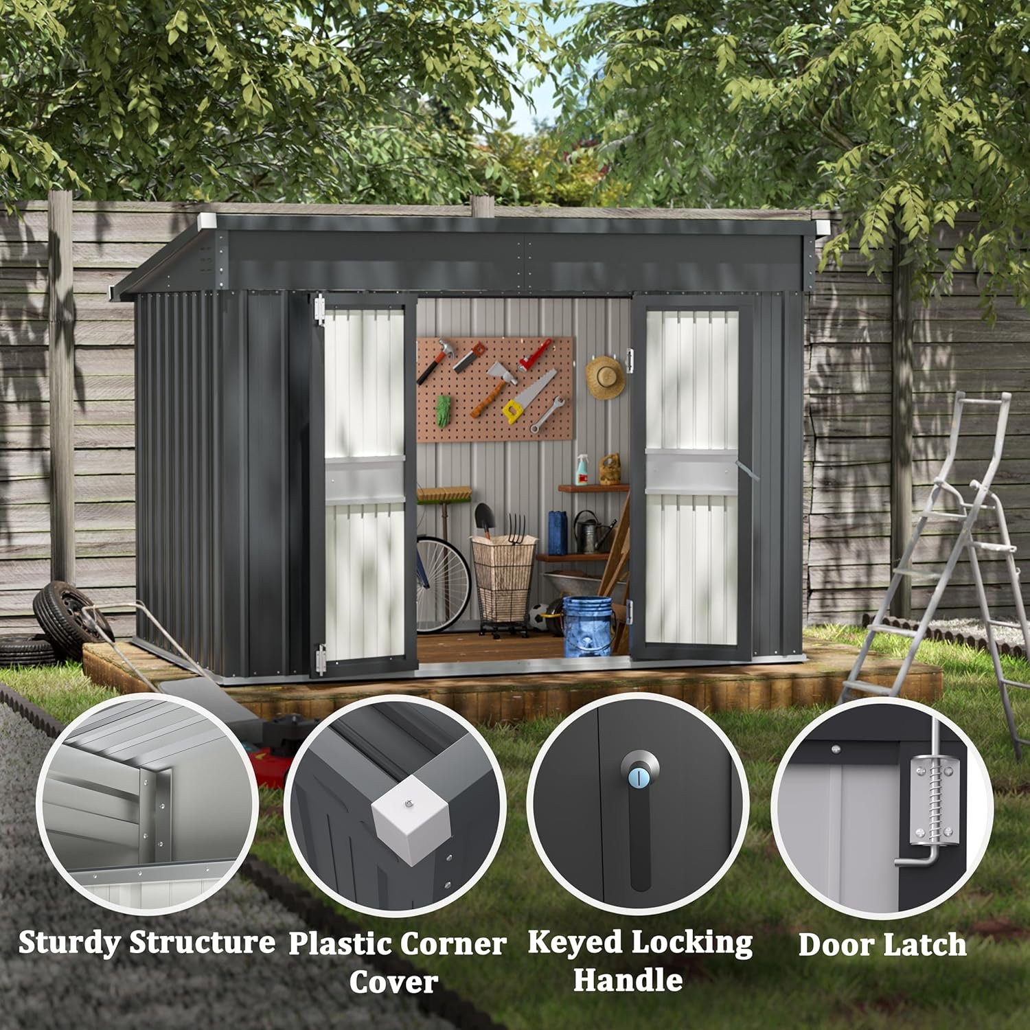 Yardenaler 6x10 FT Metal Outdoor Storage Shed, Garden Tool Shed Kit with 2 Doors & Keyed Locking, Waterproof Patio Utility Tool Shed for Backyard and Garden, Gray Yardenaler 6x10 FT Metal Outdoor Storage Shed, Garden Tool Shed Kit with 2 Doors & Keyed Locking, Waterproof Patio Utility Tool Shed for Backyard and Garden, Gray
