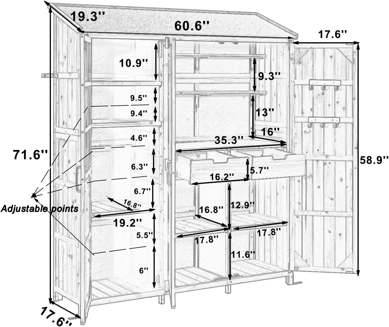 Merax Outdoor Wood Large Patio Garden Storage Shed with Waterproof Roof