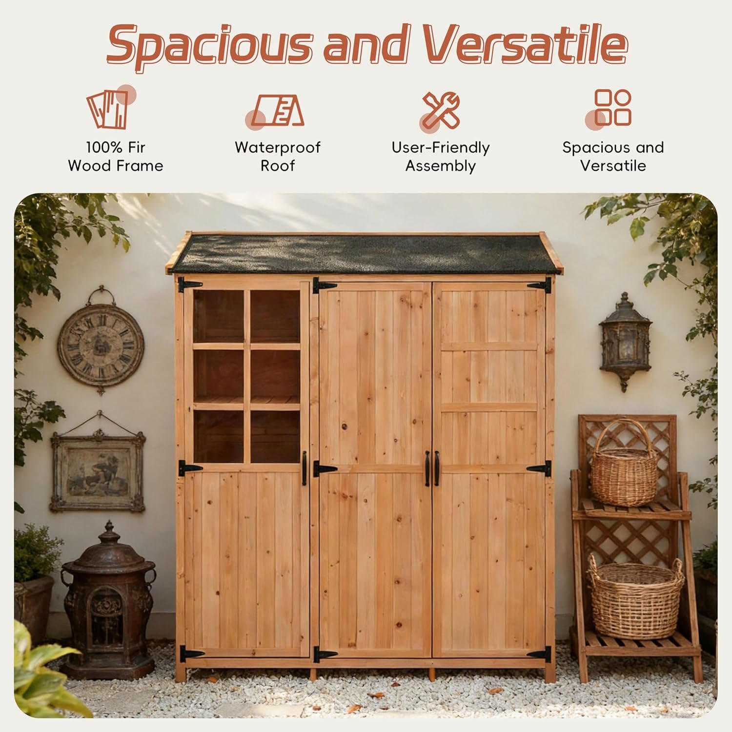 Merax Outdoor Wood Large Patio Garden Storage Shed with Waterproof Roof1