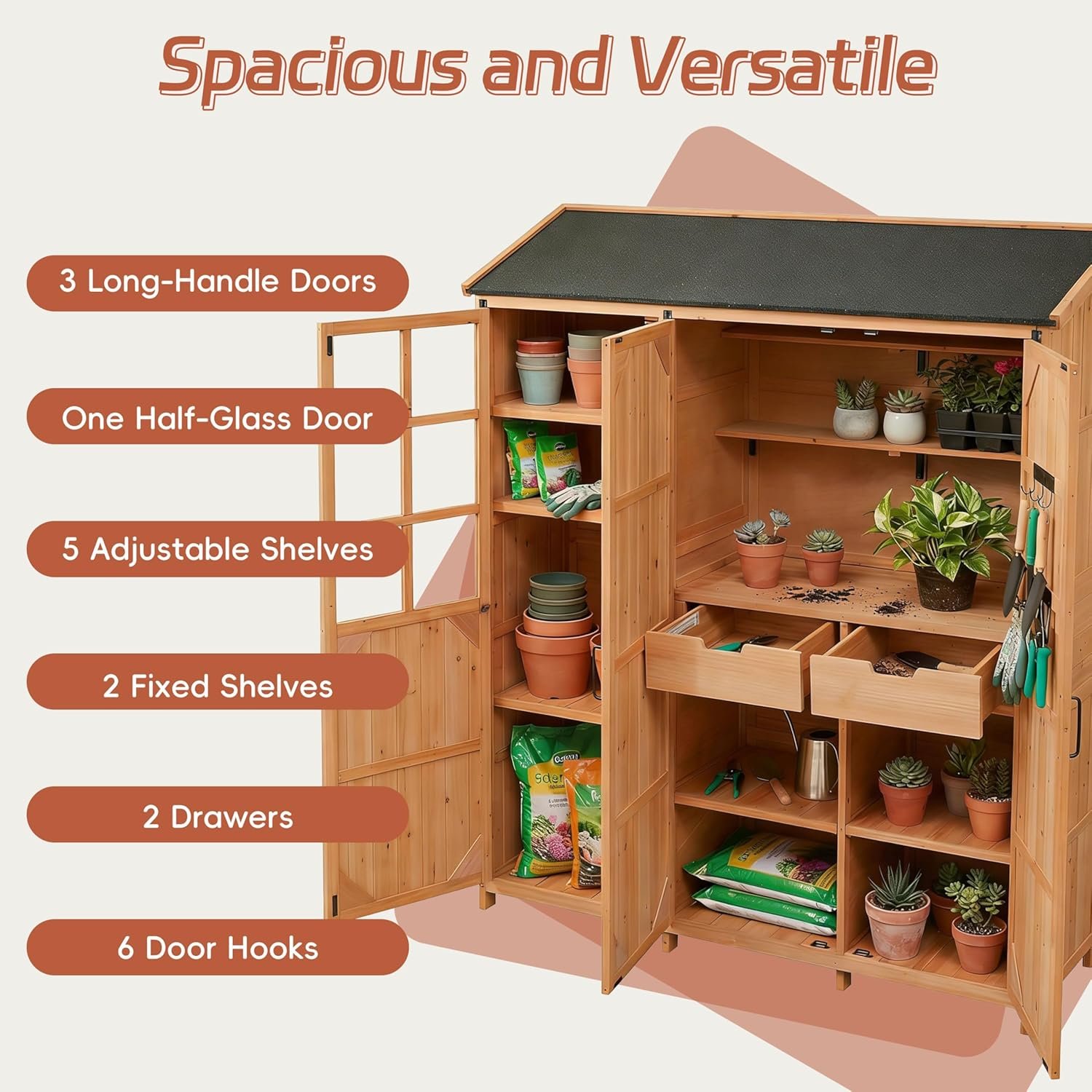 Merax Outdoor Wood Large Patio Garden Storage Shed with Waterproof Roof2